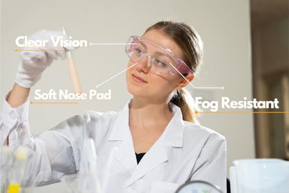 Koziface Safety Glasses for Men and Women White Blue Pink Over Eye Glasses Prescription Anti Fog Clear Lens Side Shields C31 - color: Pink