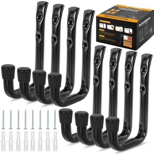 GURADESIGN 8-Pack Heavy Duty Garage Hook for Hanging 50 lbs, J Utility Hooks for Garage, Metal Wall Hooks Heavy Duty, Garage Hook for Hanging, Black | Heavy Duty, for Hanging, 50 lbs, for Garage, Heavy Duty - style: 3.5-Inch
