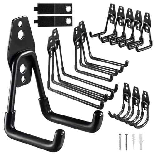 Garage Hooks, 12 Pack Wall Hooks for Hanging Heavy Duty Ladders, Bikes, Tools Ideal for Garage, Garden, Basement Utility Room Storage (Black) - color: Black, size: Set-12PCS