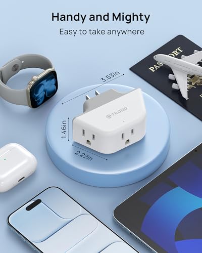 TROND Outlet Extender with 360 Rotating Plug, Outlet Adapter with 3 Grounded Sockets, 3 Way Angled Multi Plug Expander, Cruise Essentials, Easy to Pack for Travel Bathroom Kitchen, White - color: White, size: 3AC-3 Prong (Rotating Plug), 1 Pack