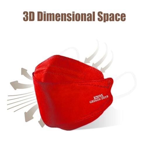 akgk KN95 Face Masks 50 Pack, 5-Ply Disposable Red Face Mask Against PM 2.5 Smoke & Dust, Filtration Efficiency 95% - color: Z-50 Pack-red