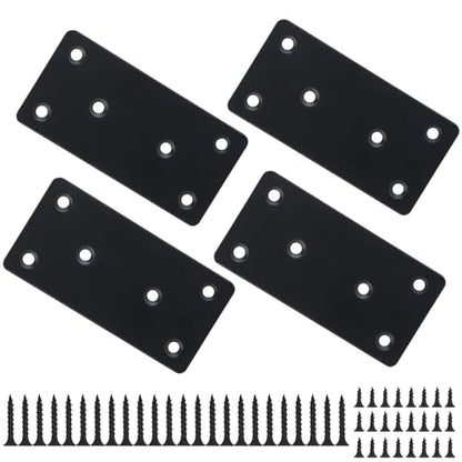 4 Pack Flat Mending Plate 4 x 2 Inch, Heavy Duty Black Stainless Steel Straight Brace Bracket for Wood, Furniture & Shelf Repair, Wood Connector Plate with Countersunk M4 Screws - size: 2"x4"