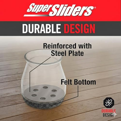 Super Sliders 1 Inch Round Chair Leg Tips with Felt Bottom – Heavy Duty Silicone Furniture Leg Caps, Steel Reinforced Floor Protectors for Chairs & Tables, 8 Count