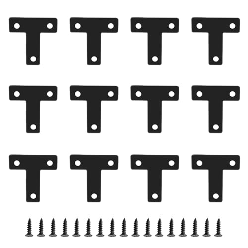 12 Pcs 1.55" x 1.55" T-Shape Flat Corner Brace Brackets, Mending Repair Plates Corner Brackets with Screws, Black - size: 1.55", style: T-Shape