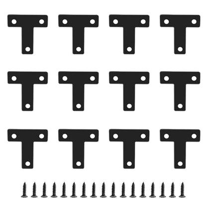 12 Pcs 1.55" x 1.55" T-Shape Flat Corner Brace Brackets, Mending Repair Plates Corner Brackets with Screws, Black - size: 1.55", style: T-Shape
