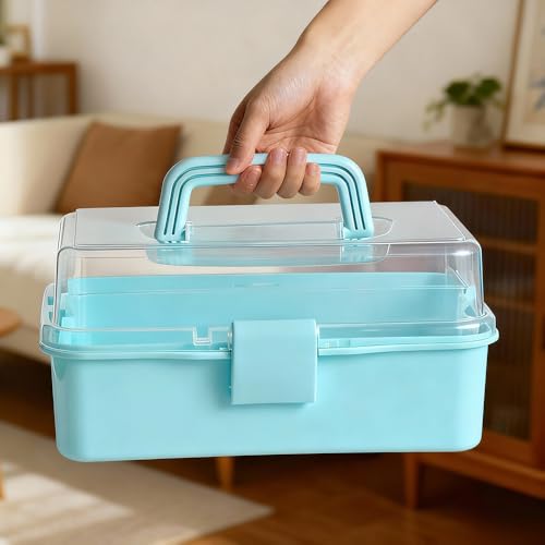 3 Layers Blue Craft Art Box, Plastic Portable Tackle Box, Sewing Organizer for Crafts, Sewing Supplies, Jewelry and Tools - color: Bl