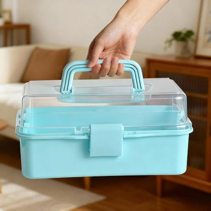 3 Layers Blue Craft Art Box, Plastic Portable Tackle Box, Sewing Organizer for Crafts, Sewing Supplies, Jewelry and Tools - color: Bl