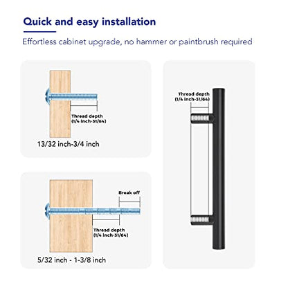 10 Pack Cabinet Handles with 3.75 Inch (96mm) Hole Center Matte Black Cabinet Pulls Stainless Steel Drawer Pulls, Kitchen Knobs for Dresser Drawer, 6 Inch Overall Length - color: Matte Black T-Shaped, size: 3-3/4" Hole Center