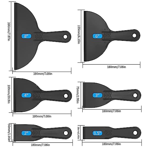 6-Pack Plastic Putty Knife Set, Non-Scratch Scraper & Spackle Spreader with Comfort Grip for Wall Repair, Patching, and Easy Clean up