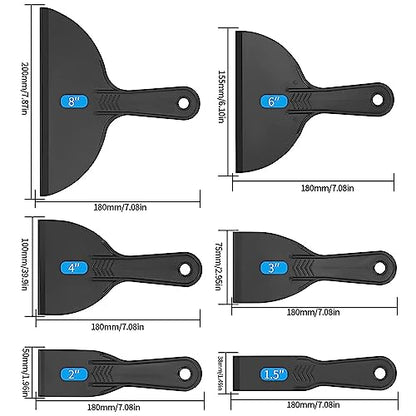 6-Pack Plastic Putty Knife Set, Non-Scratch Scraper & Spackle Spreader with Comfort Grip for Wall Repair, Patching, and Easy Clean up