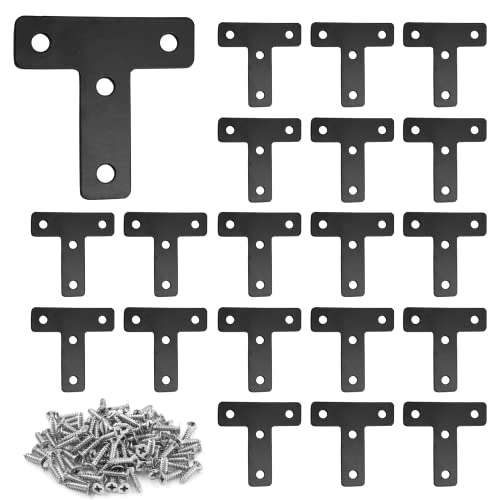 Uenhoy 20 Pcs T Shape Flat Mending Plates 50mm x 50mm (2" x 2") T Corner Braces T Bracket Connector Fixing Repair Plates for Furniture, Black - size: 50x50mm/2"x2", style: T Shape