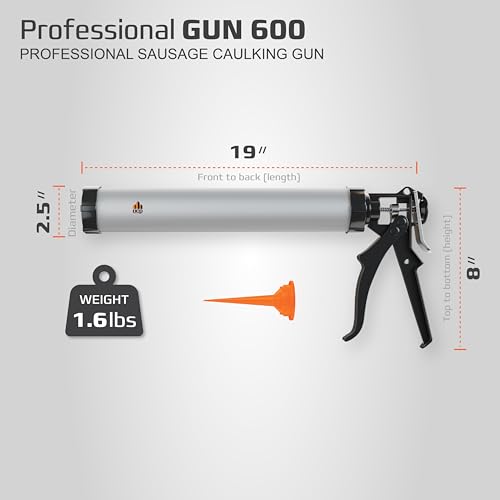 DCP Professional Gun 600 Sausage Caulk Gun 20 oz. - Manual Polyurethane & Silicone Gun for Sausage Sealants - 18:1 Thrust Ratio Application Tool with Comfortable Grip