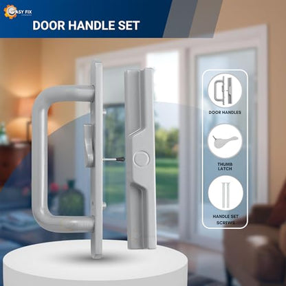Center Latch Handle Set for Sliding Patio Doors Repair - Smooth Secure Grip | Corrosion-Resistant | Patio Glass Door Handle Replacement, Right-Handed Orientation - Center Latch (Grey)