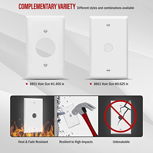 ENERLITES 1 Gang 0.406 Inch Hole Telephone/Cable Wall Cover, Fade Resistant Unbreakable Polycarbonate with Smooth Surface, 8661-W-10PCS,White, 10 Pack, 0.406", 10 Each Set - size: 10 Pack, style: Wall Plate