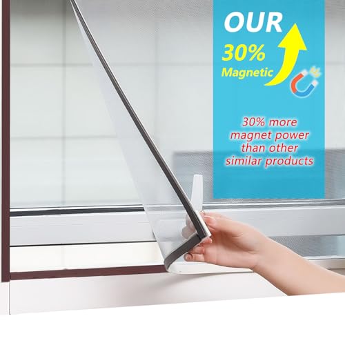 DIY Magnetic Window Screen with Adjustable Size | Easy and Fast Installation, Window Screen net kit White Frame with Gray Fiberglass mesh - size: 58"x36"(147x91cm)