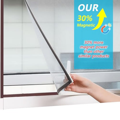 DIY Magnetic Window Screen with Adjustable Size | Easy and Fast Installation, Window Screen net kit White Frame with Gray Fiberglass mesh - size: 58"x36"(147x91cm)