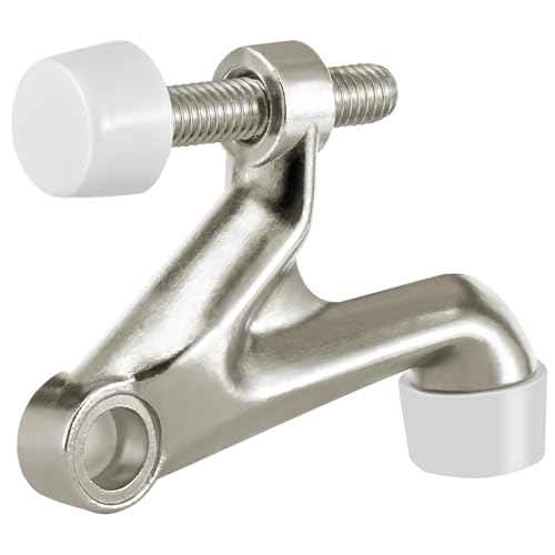 HOMOTEK 2 Pack Hinge Pin Door Stoppers, Adjustable Deluxe Heavy Doorstops for Top of Door, With White Rubber Bumper Tips, Satin Nickel - color: Satin Nickel, size: 2 Pack