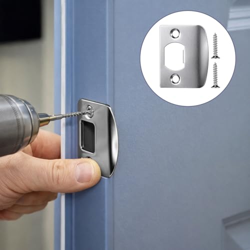 4 Pcs Door Striker Plates Door Latch Plate Stainless Steel Strike Plates for Interior Doors Frame Repair Kit Doors Latch Restorer for Home Office Frame Repair