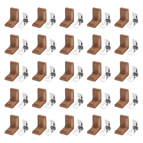 HARFINGTON 50pcs Metal Corner Braces 18x28x28mm L-Shape 90 Degree Right Angle Brackets Corner Braces with Plastic Brackets Screws for Furniture Chairs Wood Shelf Cabinets Box, Light Brown - color: Light Brown