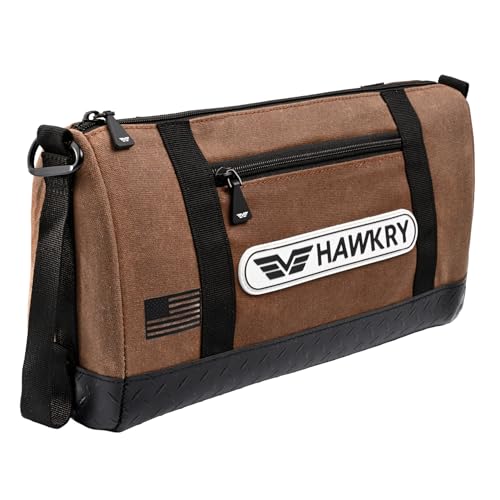 HAWKRY Canvas Tool Pouch – Brown Tool Bag for Tool Storage, DIY, Electrical, Auto or Hobby Use | Rugged Canvas Organizer with Zipper & Reinforced Base – Compact Utility Pouch for Toolbox or Car - color: Brown