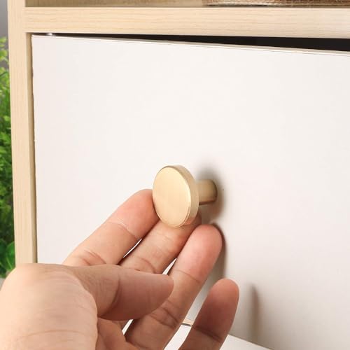 Gold Cabinet Knobs, 6 Pcs Brushed Brass Round Kitchen Cabinet Hardware Pulls Knobs Gold for Dresser Drawer Cupboard Furniture Closet Wardrobe Door Knobs Handles, with Screwdriver, 20x30 mm - size: 30mm/1.18inch (6 Pcs Brass)