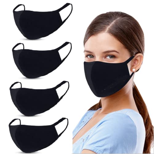 GALAXYLENSE 5 Packs Cotton Washable,Reusable Black Face Mask, Mouth Cover Breathable For Personal Care Protection - color: 4 Packs Black ...