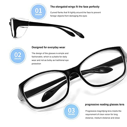 Dollger Safety Glasses with Readers 1.5 2.0 1.0 Progressive Multifocus Anti Fog and Blue Light Blocking Reading Glasses - color: Black, size: 1.5x