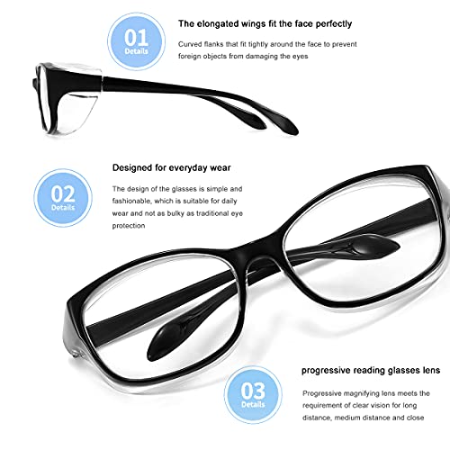 Dollger Safety Glasses with Readers 1.5 2.0 1.0 Progressive Multifocus Anti Fog and Blue Light Blocking Reading Glasses - color: Black, size: 1.75x