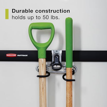 Rubbermaid FastTrack 2-Handle Hook (S Hook) Mounted Garage Storage and Space Saving Organization System Metallic Powder-Coated Steeel for Rakes/Brooms/Toys/Ladders - size: 1 Count (Pack of 1), style: Double-Handle Hook