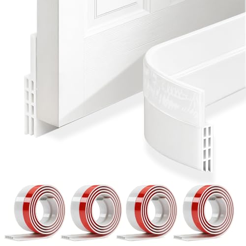 4 Pack Door Draft Stopper, Under Door Sweep for Bottom of Door, Weather Door Bottom Seal Strip for Interior and Exterior, Door Gap Filler Blocker Noise Air (2'' W X 39'' L, White)