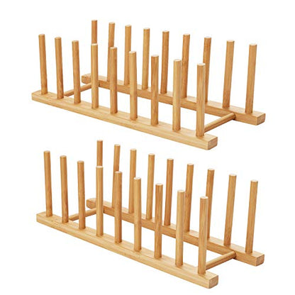 HBlife 2pcs Bamboo Dish Plate Bowl Cup Book Pot Lid Cutting Board Drying Rack Stand Drainer Storage Holder Organizer Kitchen Cabinet（Keep Dry） - color: Bamboo 8 Slots 2pcs