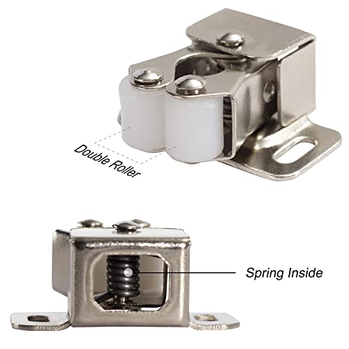 Keenkee 4 PCS Cabinet Latch Double Roller Catch Hardware for Cupboard Closet Cabinet Door Latches and Catches, Nickel - color: Nickel 4ps