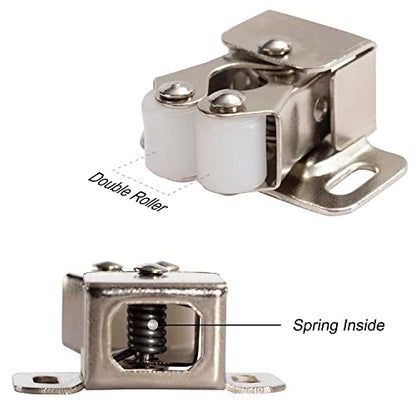 Keenkee 2 PCS Cabinet Latch Double Roller Catch Hardware for Cupboard Closet Cabinet Door Latches and Catches, Nickel - color: Nickel 2ps