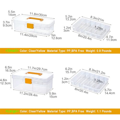 Vidifor Plastic Clear Portable Handled Storage Box with Adjustable Dividers Art Supply Organizer Multipurpose Home Utility Box for Craft, Sewing, Medicine, Makeup, Office Supplies (L, Clear)