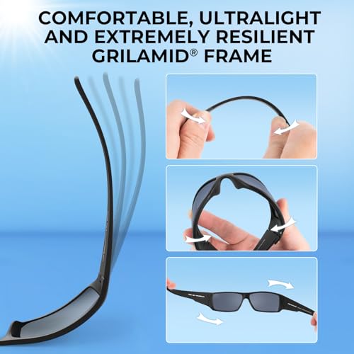 KastKing Iditarod Polarized Sport Sunglasses,PuriVex Protective Lens Coating Fishing Sunglasses For Driving Cycling Running - color: J: Dark Gray Texture Frame, Blue Ocean Lens