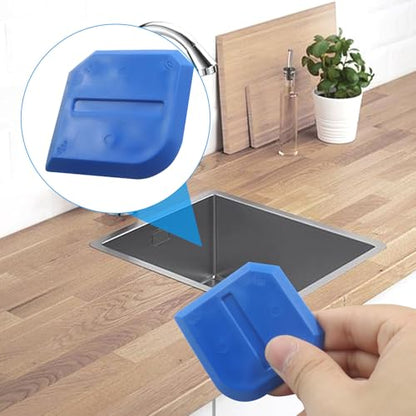 4 Pcs Silicone Caulking Tools, Compatible Sealant Grout Caulk Tool Kit, Reuse Scraper Sealing Kit for Home Renovation, Kitchen Bathroom Floor Sink Joint (Blue) - color: Blue