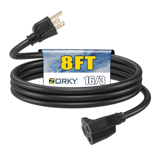 8ft Outdoor Extension Cord for Christmas Decorations - 16/3 Heavy Duty SJTW Waterproof Black Electrical Cable with 3 Prong Grounded Plug for Safety, Great for Lawn and Major Appliances - color: Black, size: 8ft