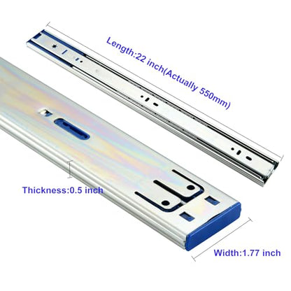 22 Inch Soft Close Drawer Slides,10 Pairs Heavy Duty 100 LB Capacity Full Extension Ball Bearing Side Mount Drawer Glides - size: 22 Inch