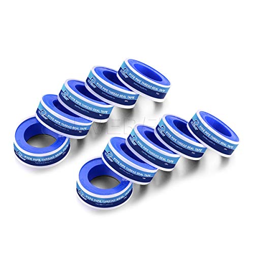 Supply Giant Plumbers PTFE Tape 1/2" W x 520" L 10 Rolls Pipe Thread Tape, High Density Thread Sealant Tape Water Seal Plumbing Tape for Shower Head, Pipes, Gas Lines, Leak Prevention - size: 520", style: Pack of 10
