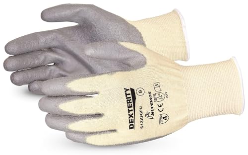 Superior S13KFGPU Dexterity Kevlar/Fiberglass String Knit Glove with Polyurethane Coated Palm, Work, Cut Resistant, 13 Gauge Thickness, Size 10 (Pack of 1 Pair)