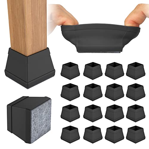 16 PCS Square Chair Leg Floor Protector, Silicone Chair Leg Cover, Furniture Leg Protectors with Felt, Mobile Table Leg pad, Protect The Floor from Scratches.1 1/2 in Black. - color: Black, size: Square L(1.26-1.57")