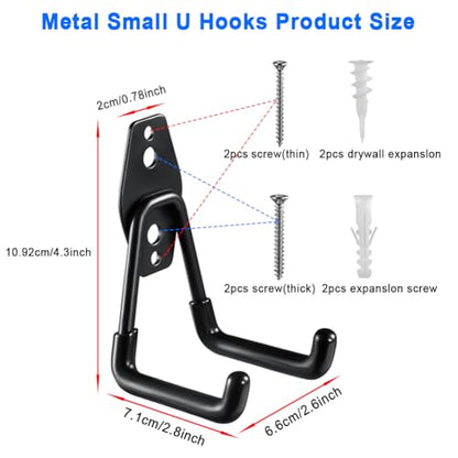 Heavy Duty Garage Storage Utility Hooks，Garden Bike Tool Hangers Organizer，Steel Wall Mount Power Hooks, Metal Small U Hooks for Hanging Ladders Ropes Hose Bulk Items, 2 Pack - size: 2 Pieces