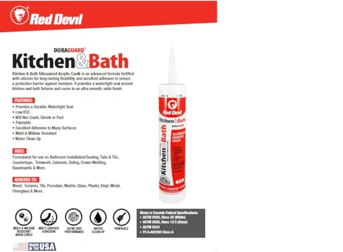 Red Devil 0406 Silicone Acrylic Caulk & Sealant, 100% Waterproof, Paintable, White Caulking for Kitchen, Bathroom, Window, With Duraguard, 5.5 oz, White, Made in USA - color: White, size: 10.1 oz., style: 1 - Pack