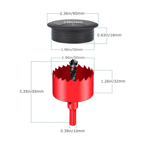 TuTuYa 8PCS Desk Grommet 2 Inch, Desk Hole Cover 2 Inch (50 mm) Black with Hole Saw, Cable Pass Through, Ideal Solution for Office and Home Table Cable (Black, 2 Inch_50 mm) - color: 2Inch_50mm Black 8PCS