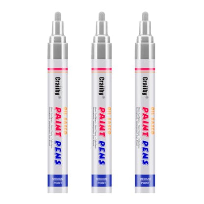 Silver Paint Markers, 3 Pack Oil-Based Waterproof Quick Dry Permanent Paint Pen Set for Rocks Painting, Wood, Fabric, Plastic, Canvas, Glass, Mugs, Metal, Tire, Stone, DIY Craft - color: Silver