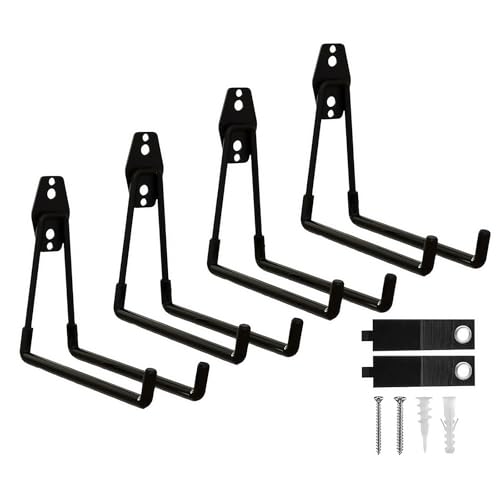 Garage Hooks, 4 Pack 7.7inch Large Square Wall Hooks for Hanging Heavy Duty Ladders, Bikes, Tools Ideal for Garage, Garden, Basement Utility Room Storage (Black) - color: Black, size: Large Square-4pcs