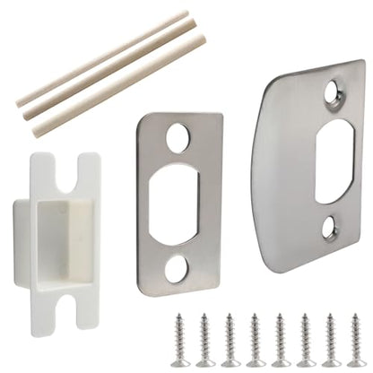 2Sets Door Lock Strike Plate Stainless Steel Door Lock Latch Restorer with Spacer Shim Box and Screws Door Strike Plate Replacement Repair Kits for Home Office Door Frame Repair,Satin Nickel