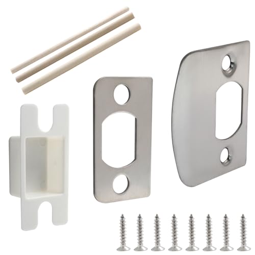 2Sets Door Lock Strike Plate Stainless Steel Door Lock Latch Restorer with Spacer Shim Box and Screws Door Strike Plate Replacement Repair Kits for Home Office Door Frame Repair,Satin Nickel