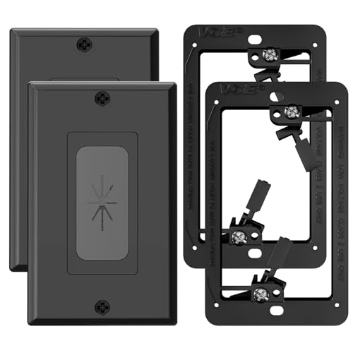VCELINK Wall Plate Cable Pass Through with Mounting Bracket, Single Gang Black Flexible Rubber Opening Cable Outlet Cover for Low Voltage Cables, Wall Mount TV, Home Theater System, 2-Pack - color: Black