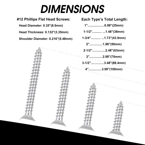 Black Head 50 PCS #12X3 Stainless Steel Phillips Flat Head Wood Screws,Stainless Steel 18-8 A2(304) Screw,Home Screw Kit by QISHENG - color: Black, size: #12x3"